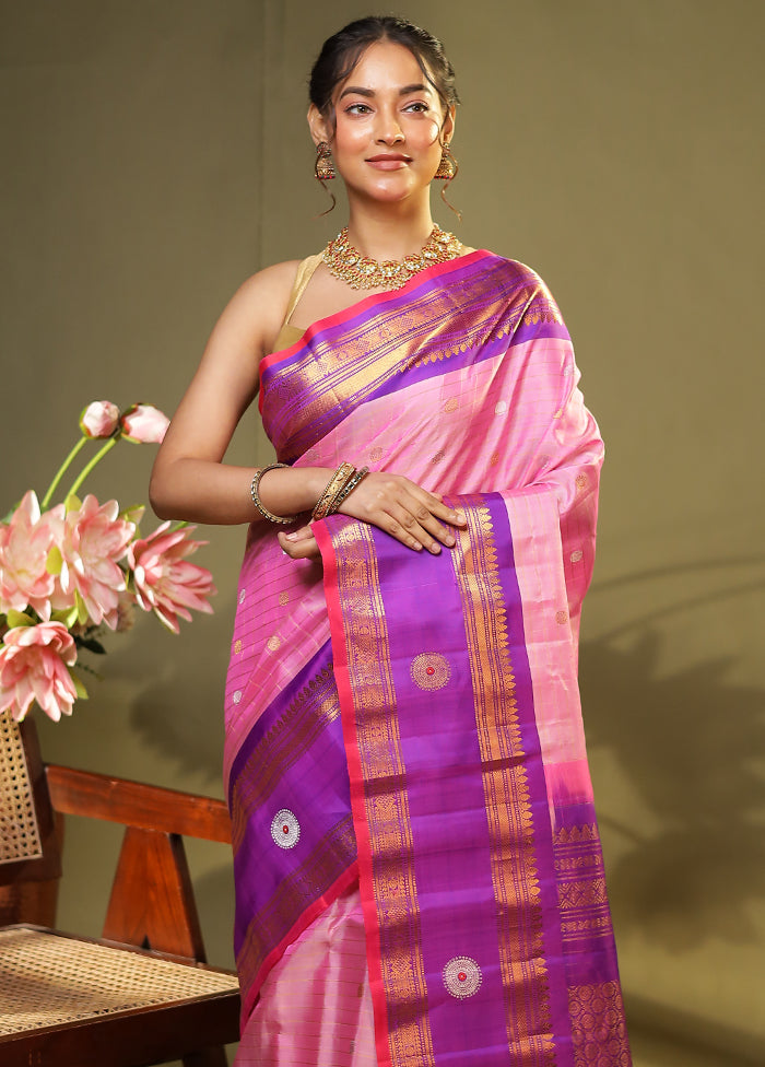 Pink Gadwal Pure Silk Saree Without Blouse Piece