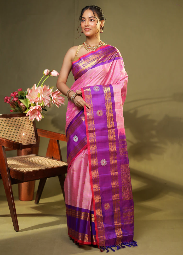 Pink Gadwal Pure Silk Saree Without Blouse Piece