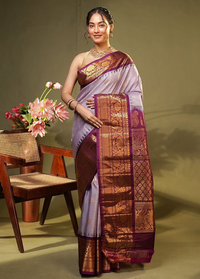 Purple Gadwal Pure Silk Saree Without Blouse Piece