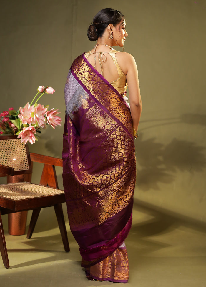 Purple Gadwal Pure Silk Saree Without Blouse Piece
