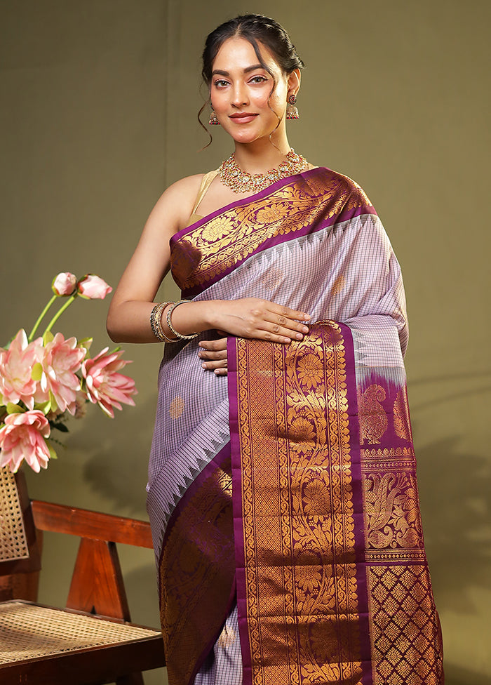 Purple Gadwal Pure Silk Saree Without Blouse Piece