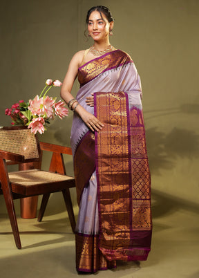 Purple Gadwal Pure Silk Saree Without Blouse Piece