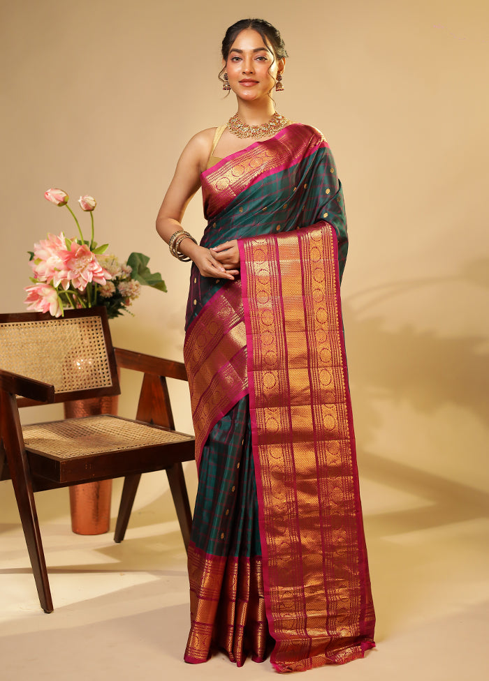 Green Gadwal Pure Silk Saree Without Blouse Piece