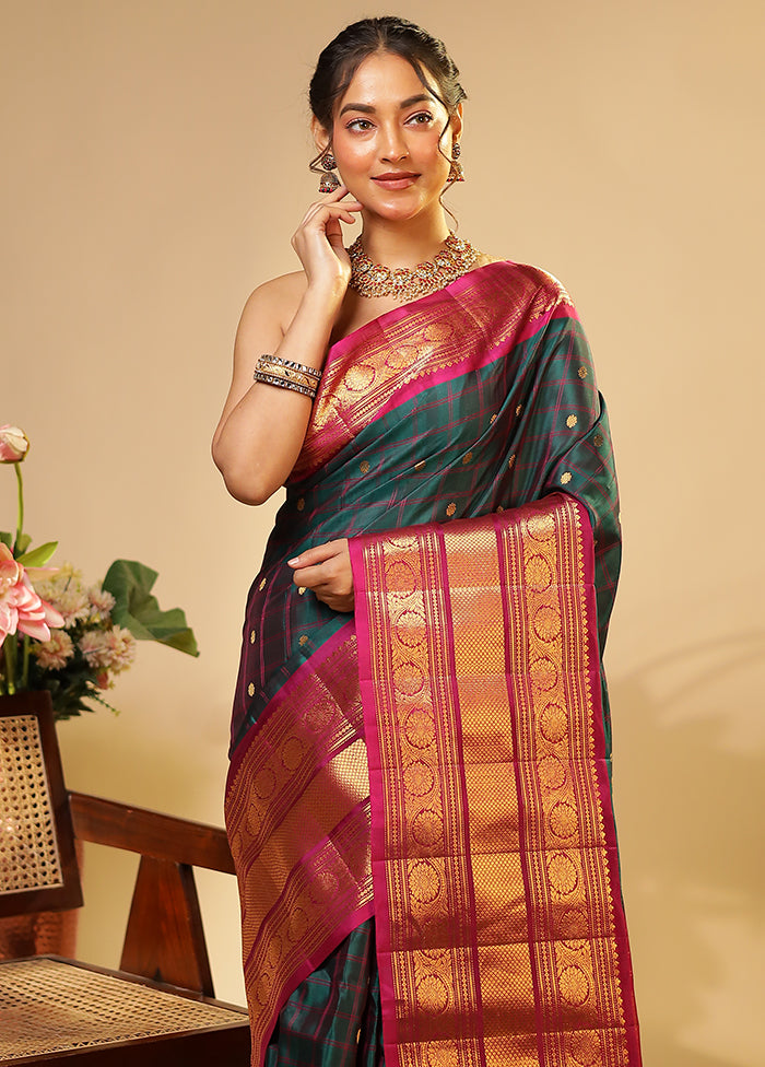 Green Gadwal Pure Silk Saree Without Blouse Piece