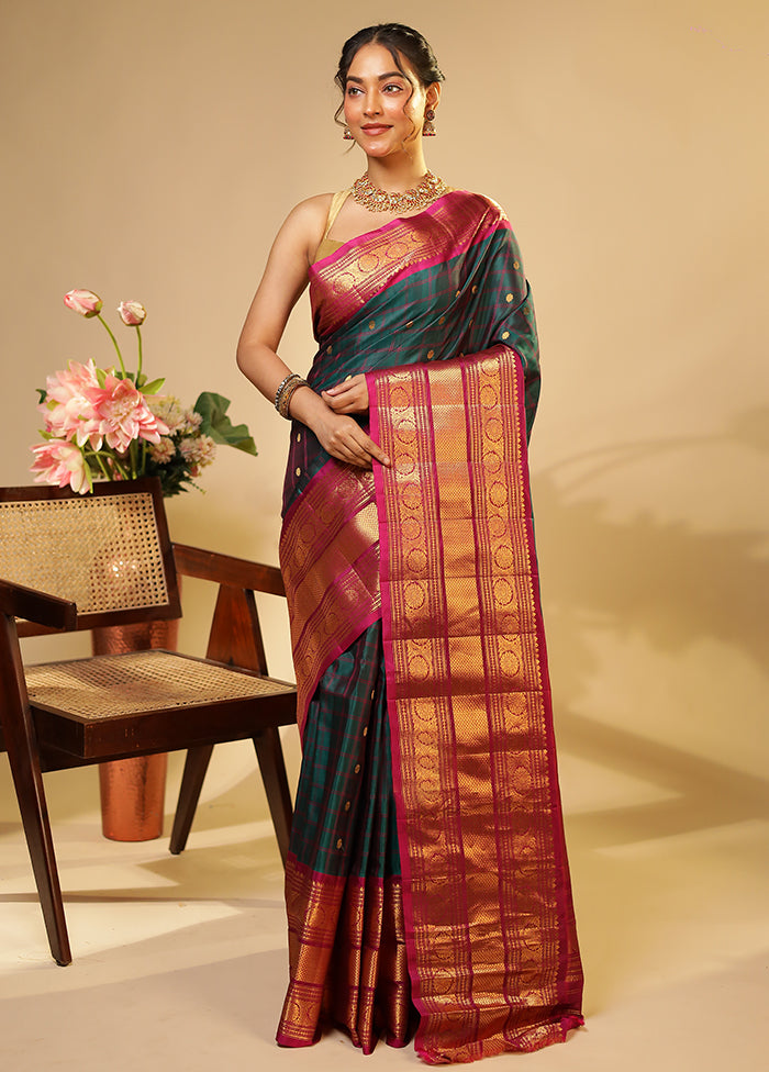 Green Gadwal Pure Silk Saree Without Blouse Piece