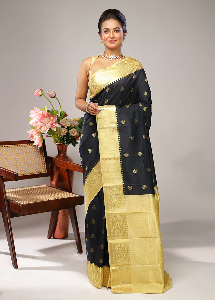 Black Kanjivaram Silk Saree With Blouse Piece