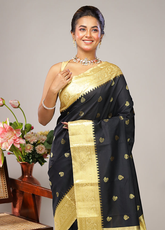 Black Kanjivaram Silk Saree With Blouse Piece