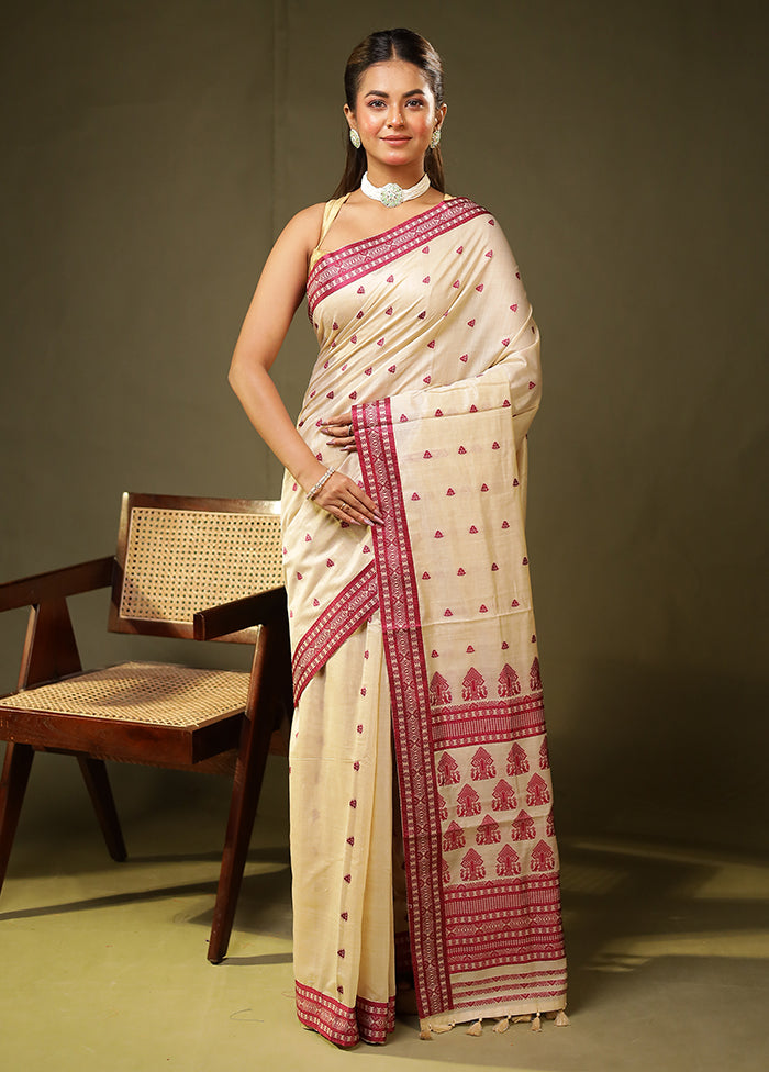 Cream Assam Silk Saree With Blouse Piece
