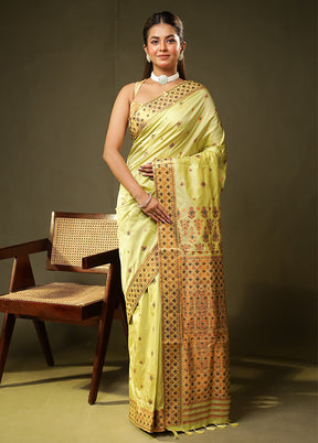 Green Assam Silk Saree With Blouse Piece