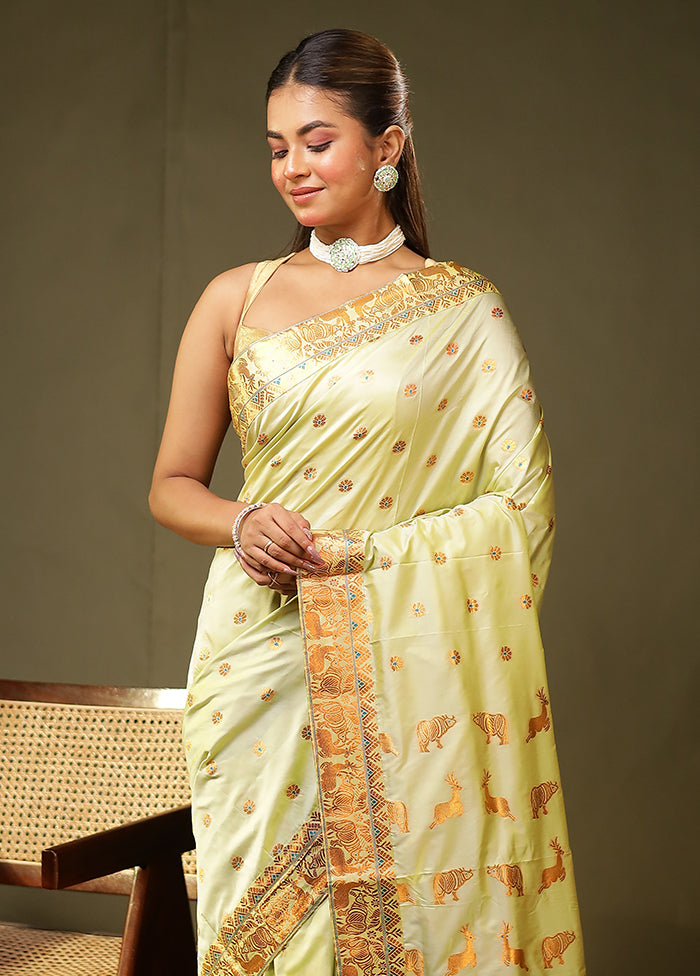 Green Assam Silk Saree With Blouse Piece