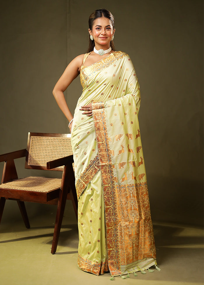 Green Assam Silk Saree With Blouse Piece