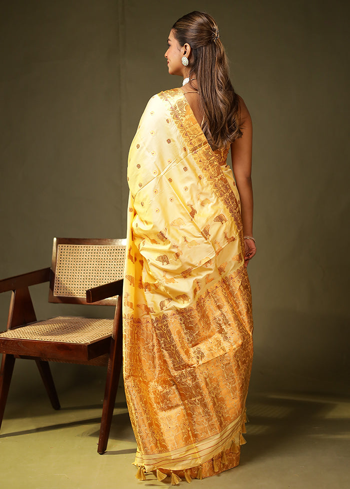 Yellow Assam Silk Saree With Blouse Piece