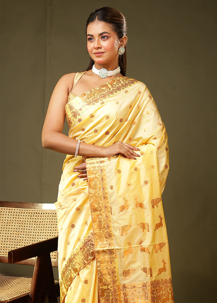 Yellow Assam Silk Saree With Blouse Piece