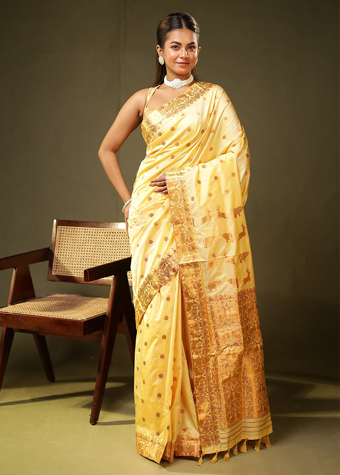 Yellow Assam Silk Saree With Blouse Piece