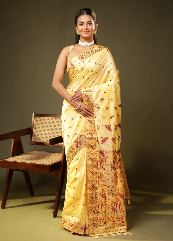 Yellow Assam Silk Saree With Blouse Piece