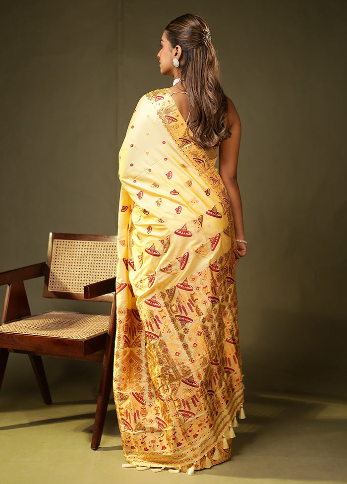 Yellow Assam Silk Saree With Blouse Piece