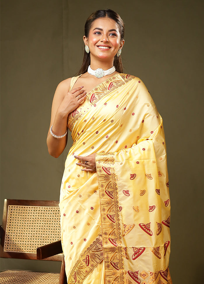 Yellow Assam Silk Saree With Blouse Piece