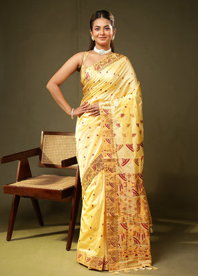 Yellow Assam Silk Saree With Blouse Piece