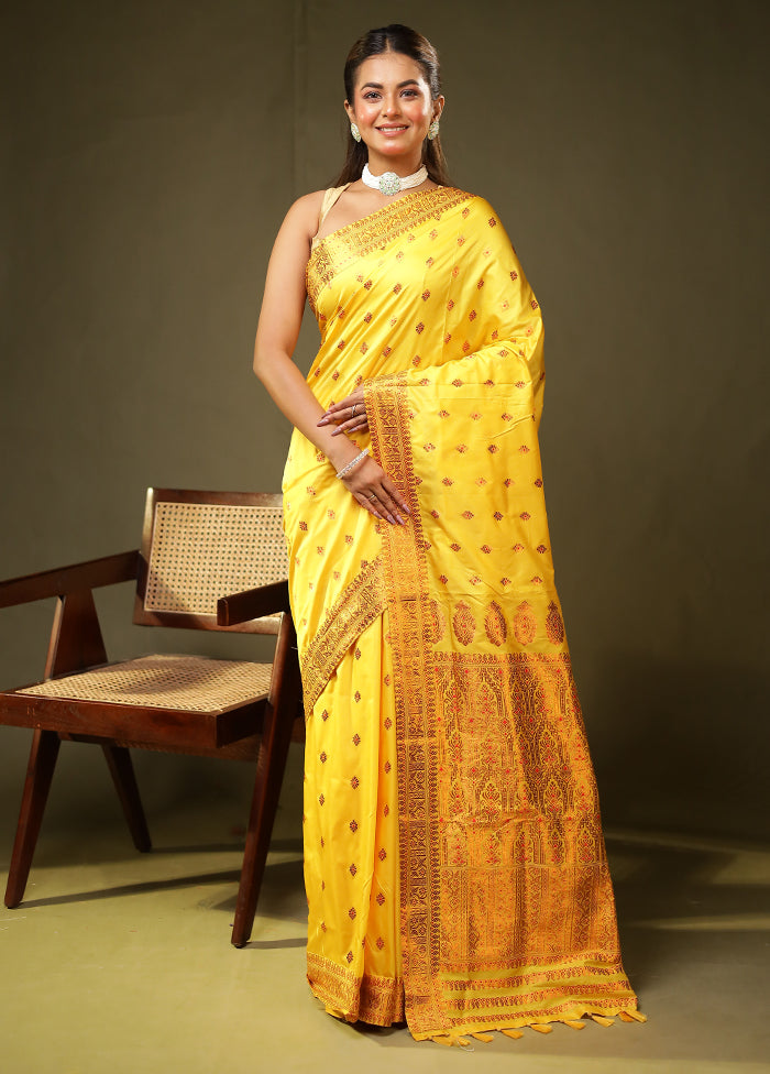 Yellow Assam Silk Saree With Blouse Piece