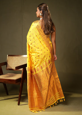 Yellow Assam Silk Saree With Blouse Piece