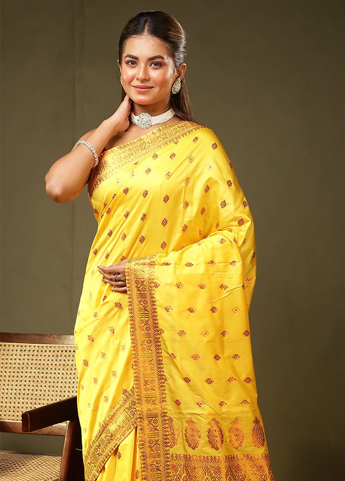 Yellow Assam Silk Saree With Blouse Piece