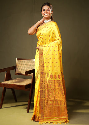 Yellow Assam Silk Saree With Blouse Piece