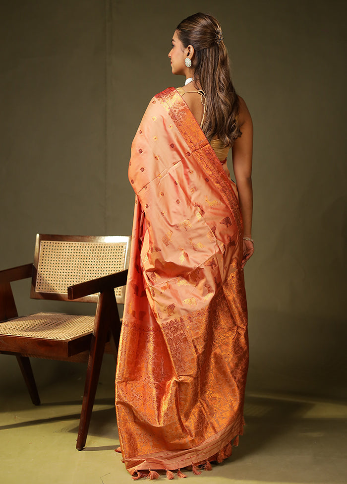 Pink Assam Silk Saree With Blouse Piece