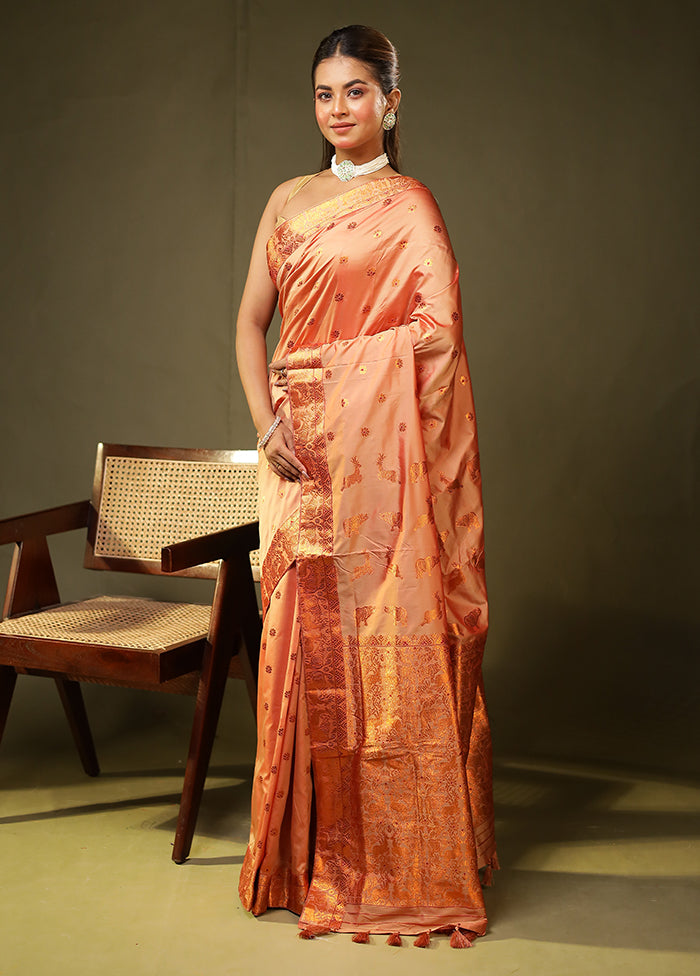 Pink Assam Silk Saree With Blouse Piece
