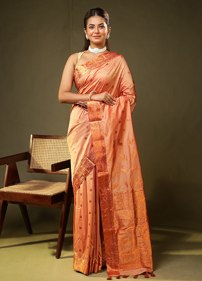 Pink Assam Silk Saree With Blouse Piece