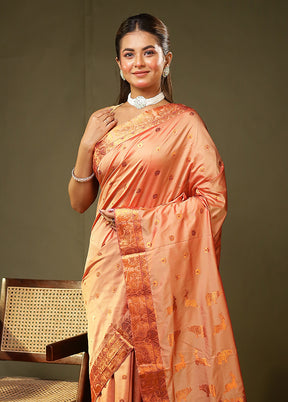 Pink Assam Silk Saree With Blouse Piece