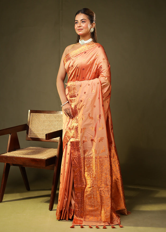 Pink Assam Silk Saree With Blouse Piece