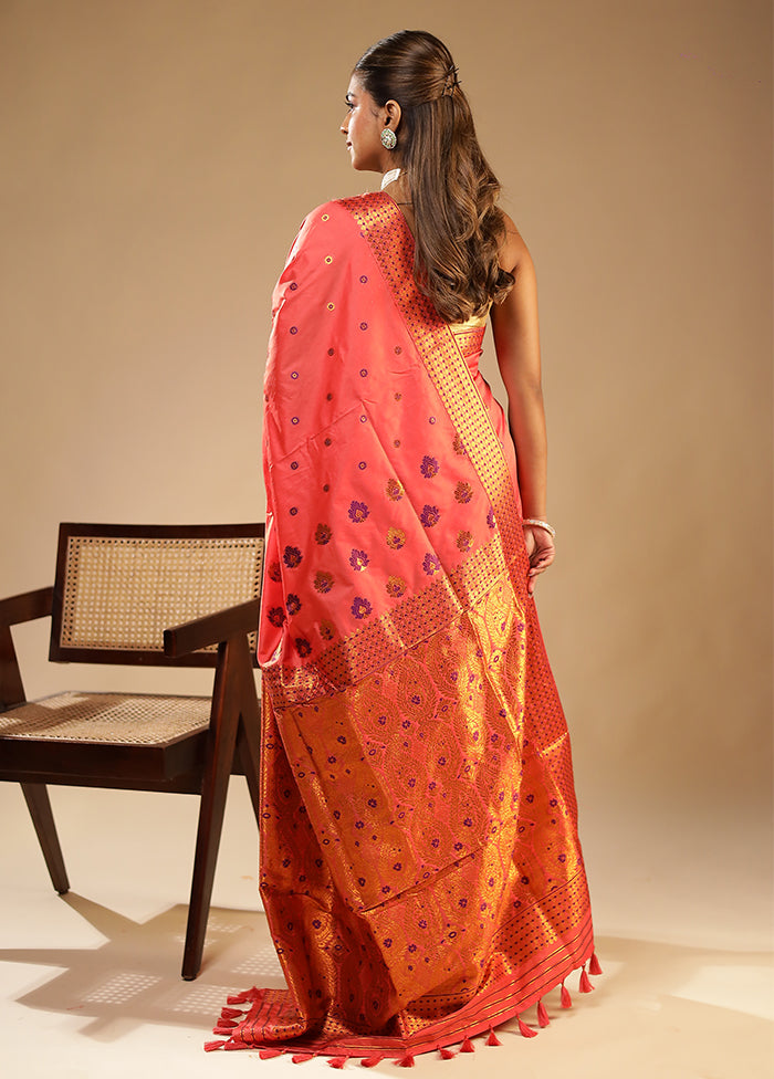 Red Assam Silk Saree With Blouse Piece