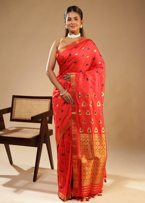 Red Assam Silk Saree With Blouse Piece