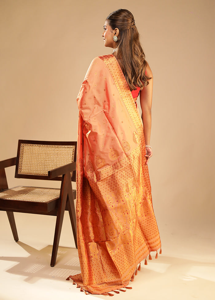 Pink Assam Silk Saree With Blouse Piece