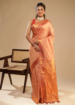 Pink Assam Silk Saree With Blouse Piece