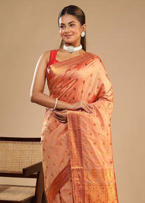 Pink Assam Silk Saree With Blouse Piece