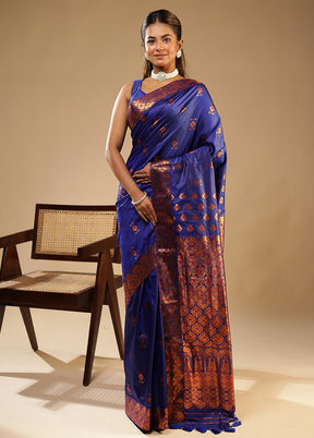Blue Assam Silk Saree With Blouse Piece