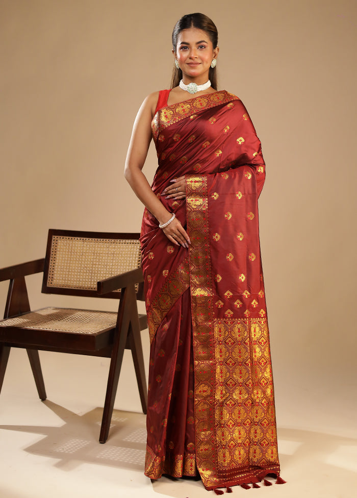 Red Assam Silk Saree With Blouse Piece