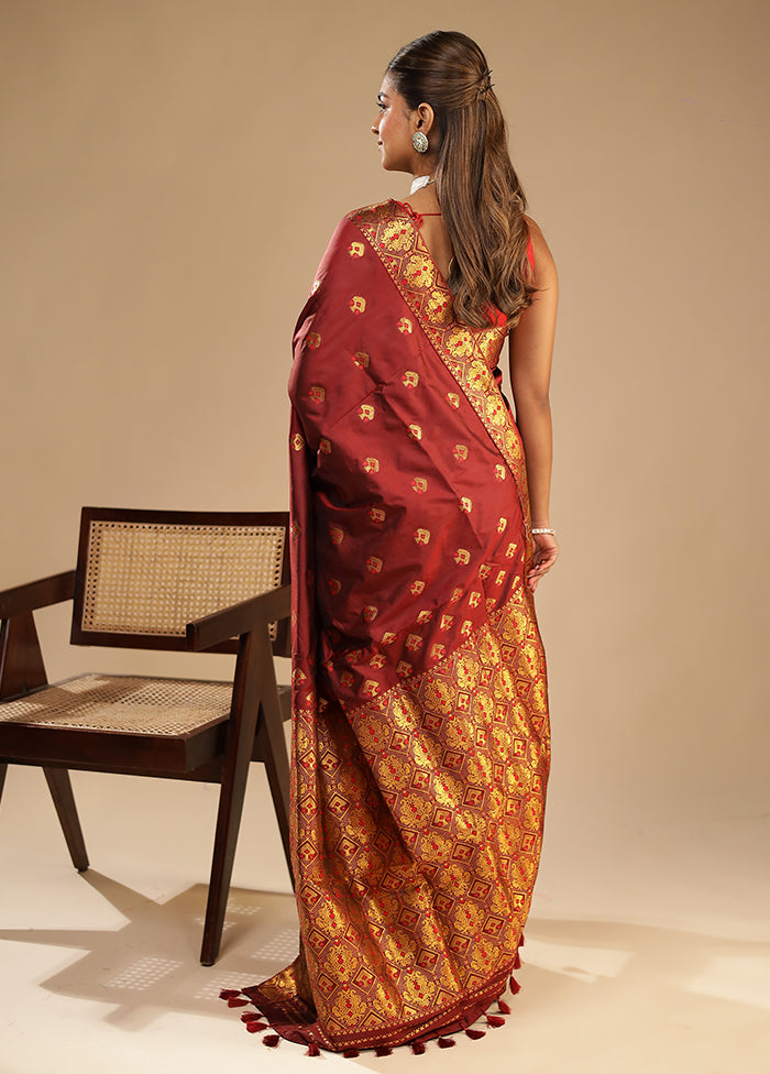 Red Assam Silk Saree With Blouse Piece