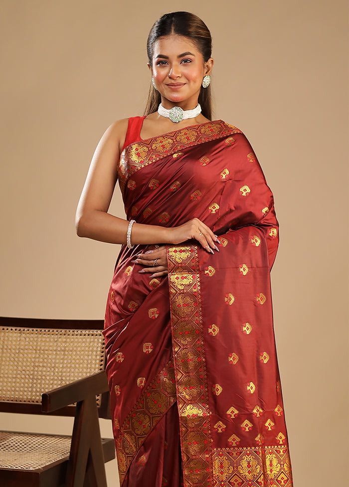 Red Assam Silk Saree With Blouse Piece