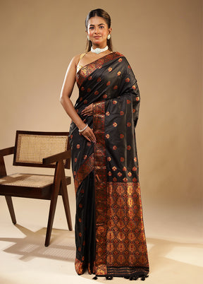 Black Assam Silk Saree With Blouse Piece