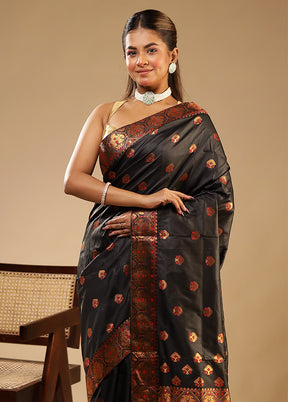 Black Assam Silk Saree With Blouse Piece