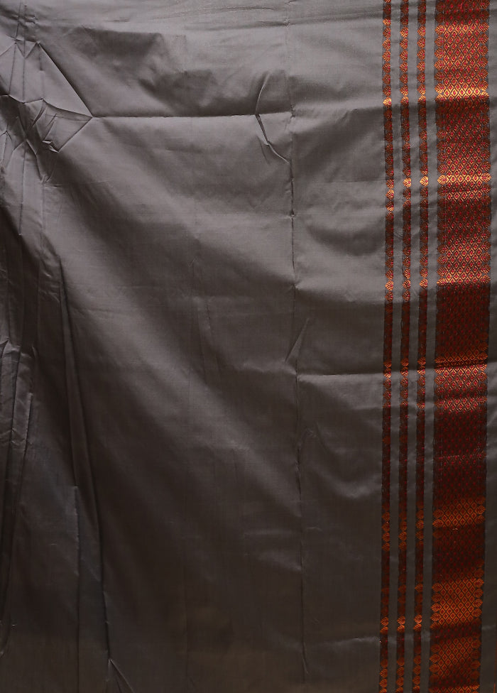 Grey Assam Silk Saree With Blouse Piece