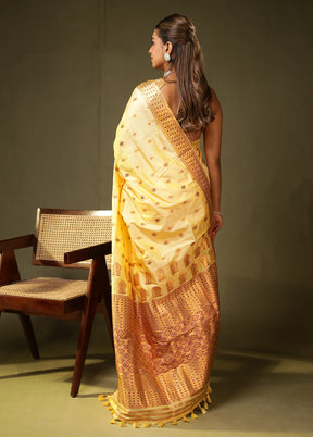 Cream Assam Silk Saree With Blouse Piece