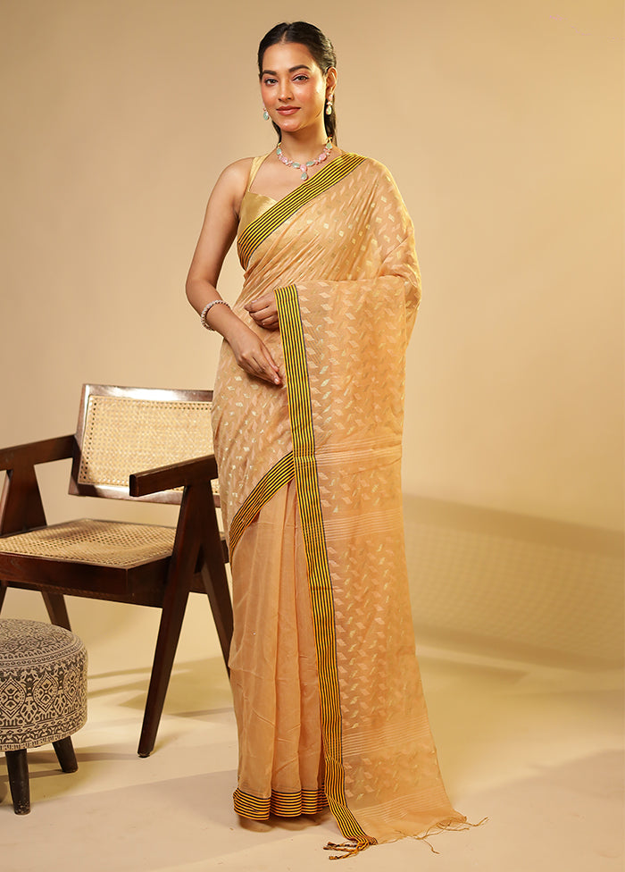 Peach Matka Silk Saree With Blouse Piece