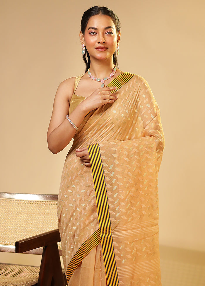 Peach Matka Silk Saree With Blouse Piece