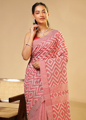 Cream Matka Silk Saree With Blouse Piece