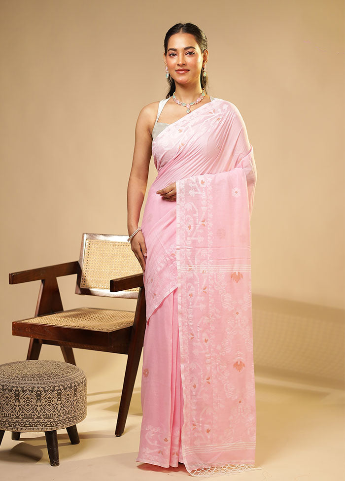 Pink Matka Silk Saree With Blouse Piece
