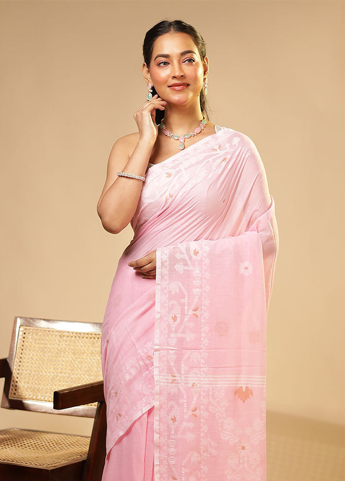 Pink Matka Silk Saree With Blouse Piece