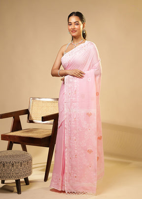Pink Matka Silk Saree With Blouse Piece